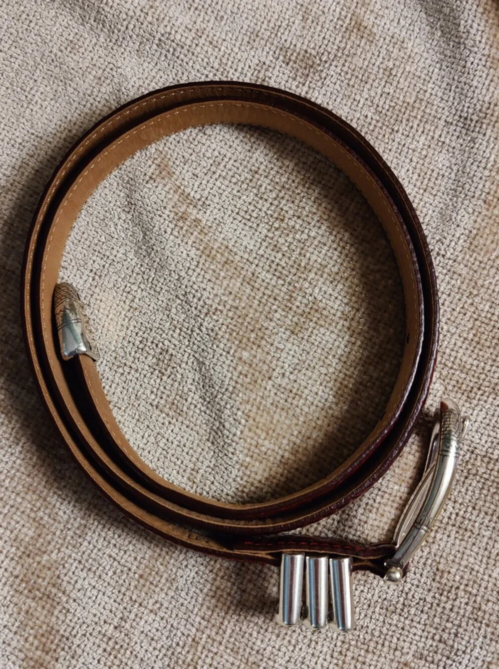 Brighton Dark Red Croc-Embossed Leather Belt with Silver Tone Buckle, Size M